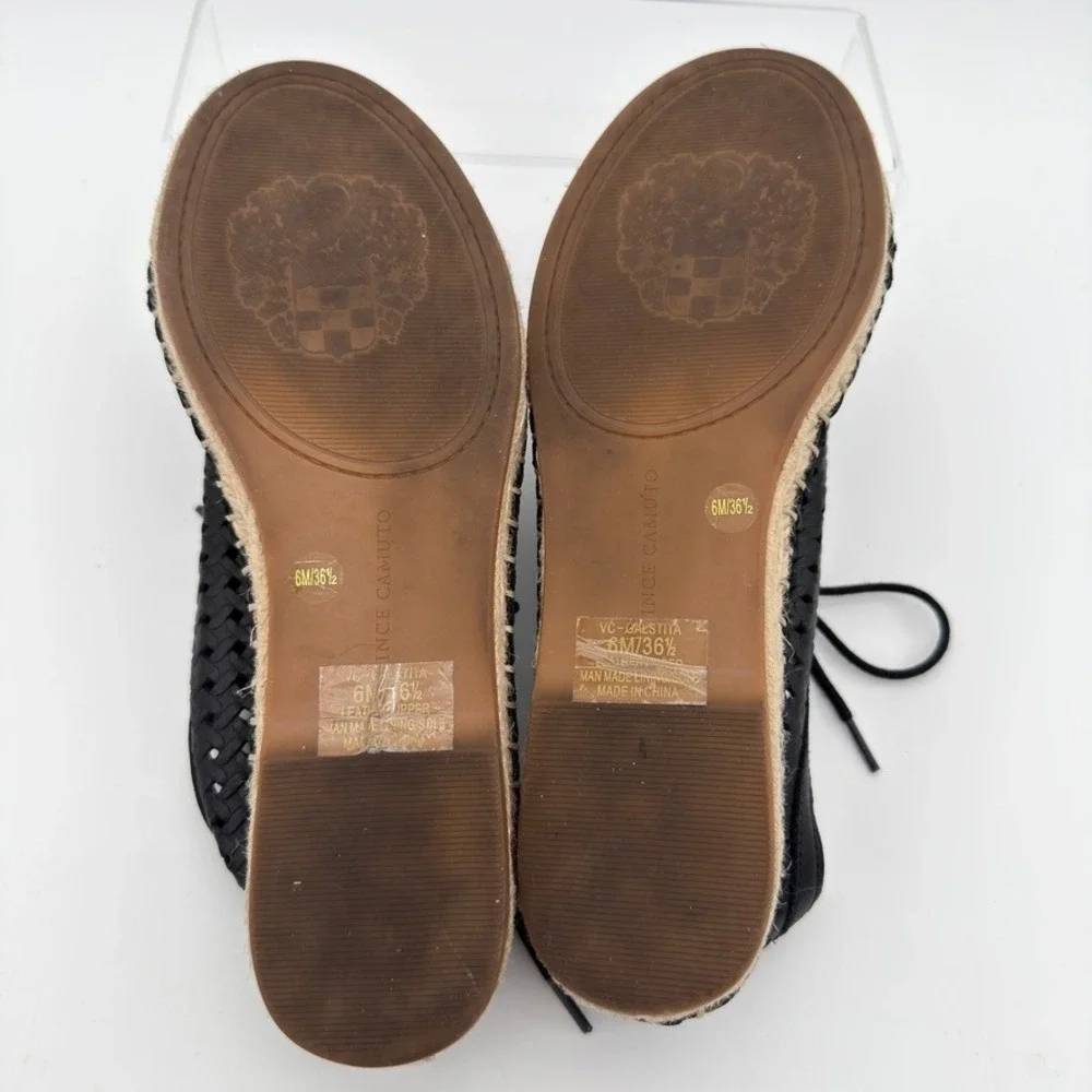 Vince Camuto Woven Leather Espadrille Sneakers Black Lace Up Women's 6M